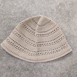 Women's Crochet Bucket Hat Summer Beach Cream Cottagecore Bohemian NEW